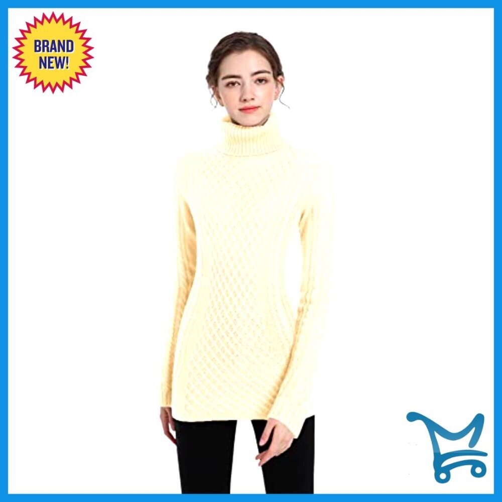 Cotton Cable Knit Turtleneck Sweater Cozy Classic Fisherman Pullover Slim Fit - Picture 4 of 7